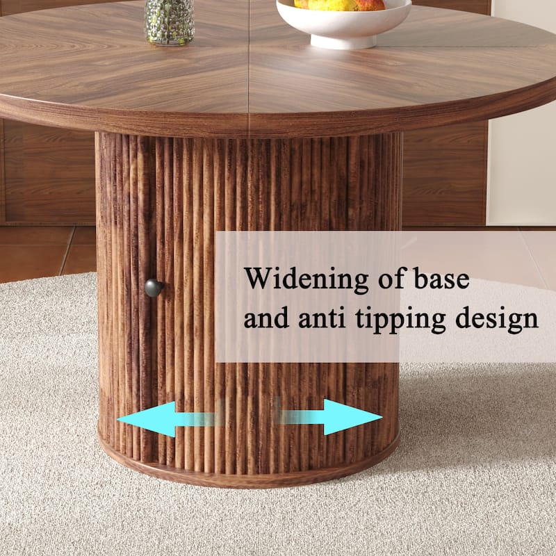 ‌47.2" Round Wood-Grain Dining Table - Double-Tier Storage & Roman Column Base, Timeless Elegance‌.