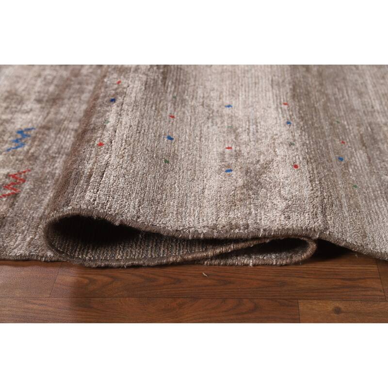Brown Gabbeh Oriental Area Rug Handmade Silk Carpet - 8'10" x 11'9"