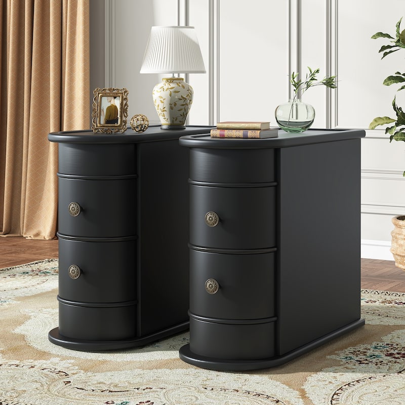 Solid Wood Chairside End Table, Two-Drawer Narrow Side Table Slim