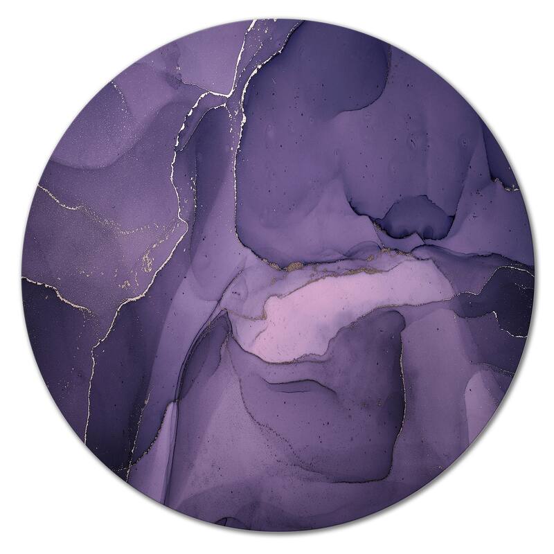 Designart 'Purple And Grey Marble Ink Clouds II' Modern Metal Circle Wall Art - 11x11 - Disc of 11 Inch