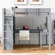 preview thumbnail 19 of 32, Full Size Loft Bed with Desk, Storage Shelves and 2 Sliding Doors, Multifunctional Kids Bed Frame with Ladder and Guardrail