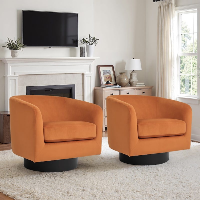 2 Set 360-Degree Swivel Round Barrel Chair Velvet Accent Chairs