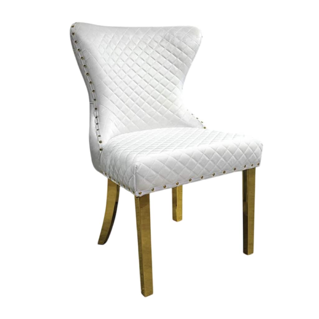 Anova Dining Side Chair Set of 2, Diamond Pattern White Seat, Gold Leg