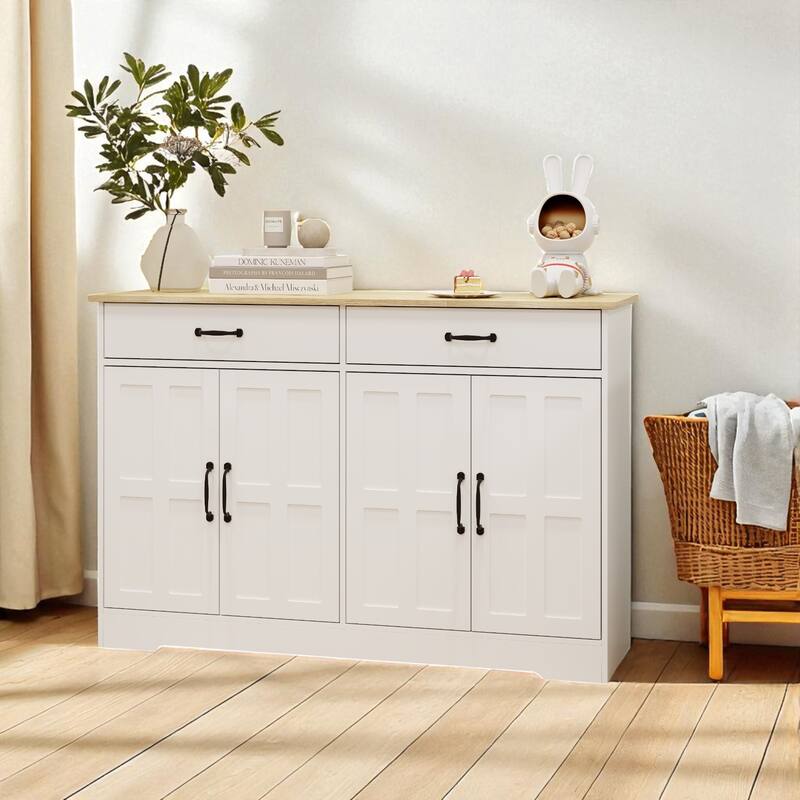 Farmhouse Buffet Sideboard Cabinet with 2 Drawers and 4 Doors, Storage Cupboard for Dining and Kitchen.