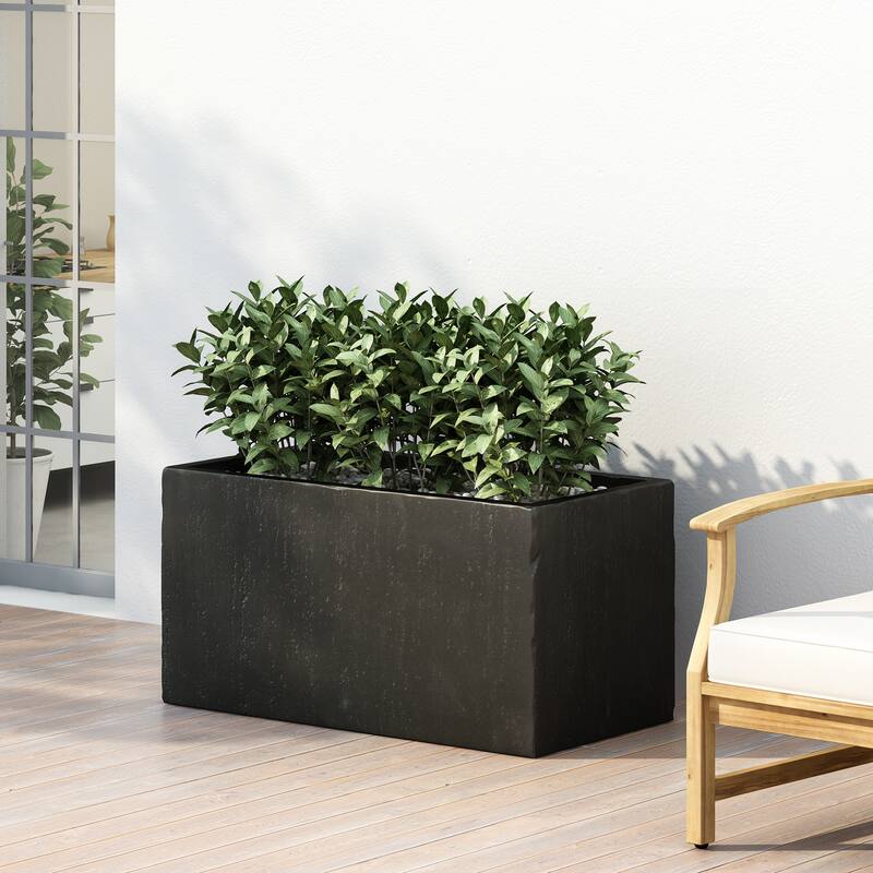 ELLA MGO L31 Black Magnesium Oxide Planter 31.25x15.75x16 Inch Outdoor Lightweight Concrete Rectangle Garden Decor