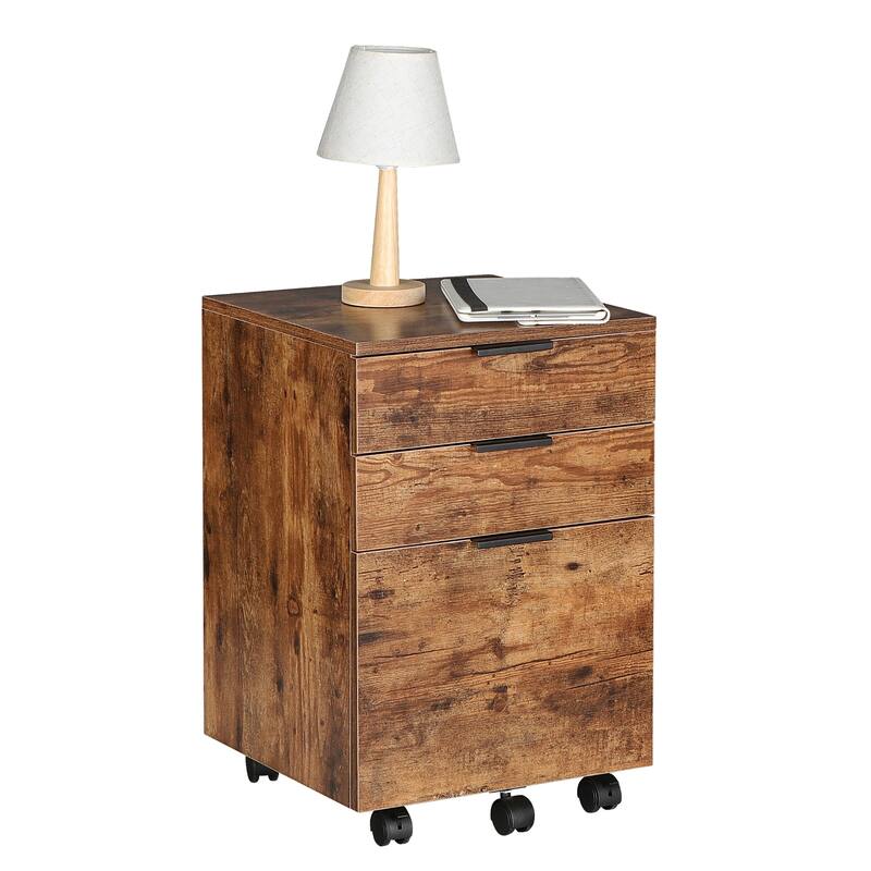 JJS 3 Drawer Rolling Wood File Cabinet with Locking Wheels for A4 or Letter Size