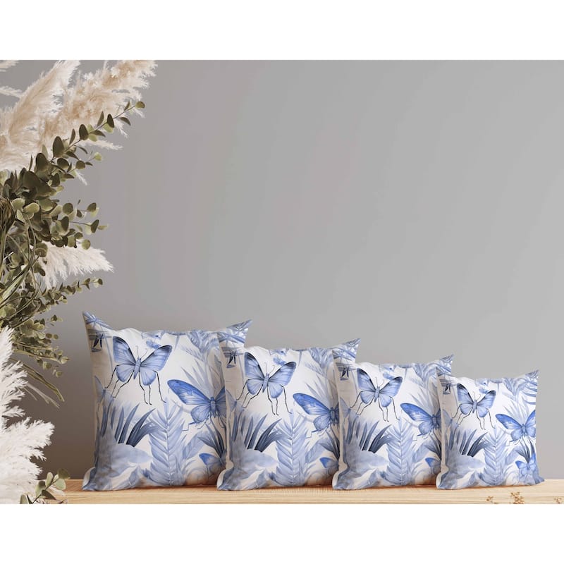 Butterfly Dreams Indoor/Outdoor Reversible Throw Pillow Blue and White
