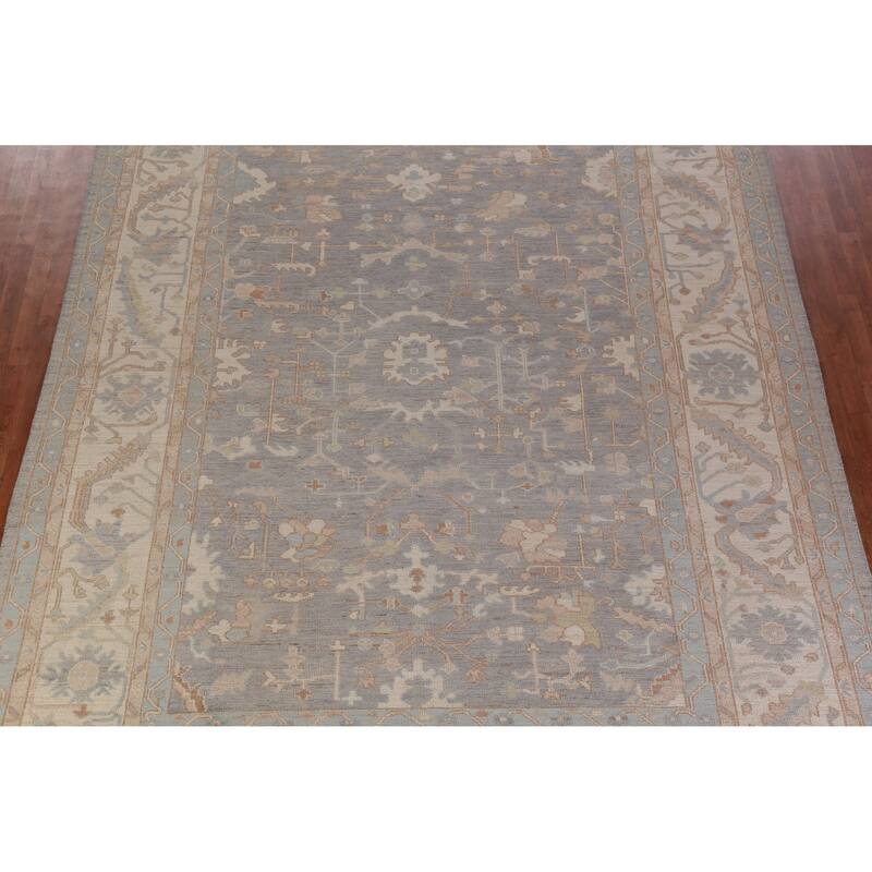 Hand Knotted Oriental 100% Wool Carpet Transitional All-Over Greys & Charcoal Oushak Area Rug - 13' 10'' X 10' 1''