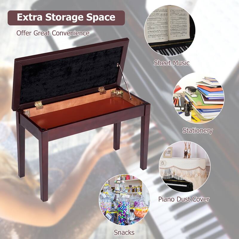 Costway PU Leather Piano Bench Padded Double Duet Keyboard Seat