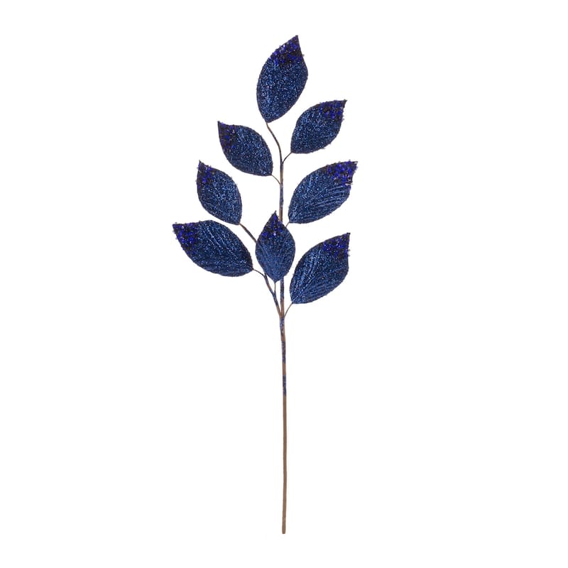 Set of 6 Blue Leaf Sequin Artificial Sprays 27"