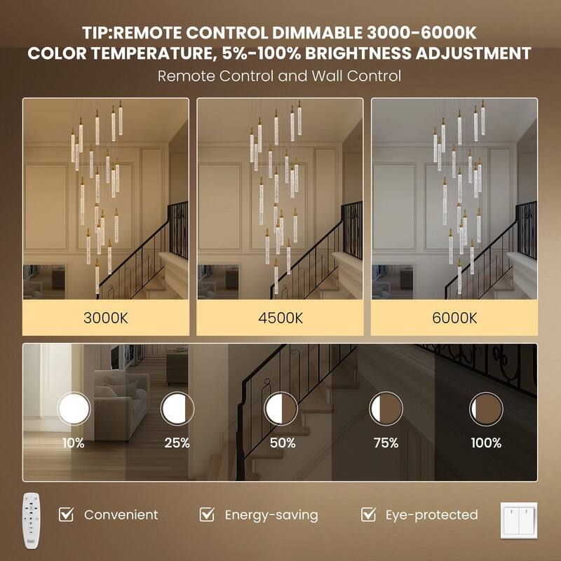 20 Lights Remote Control Dimmable LED Modern Large Hanging Pendant Light Fixture Flush Mount Chandeliers for Entryway Foyer