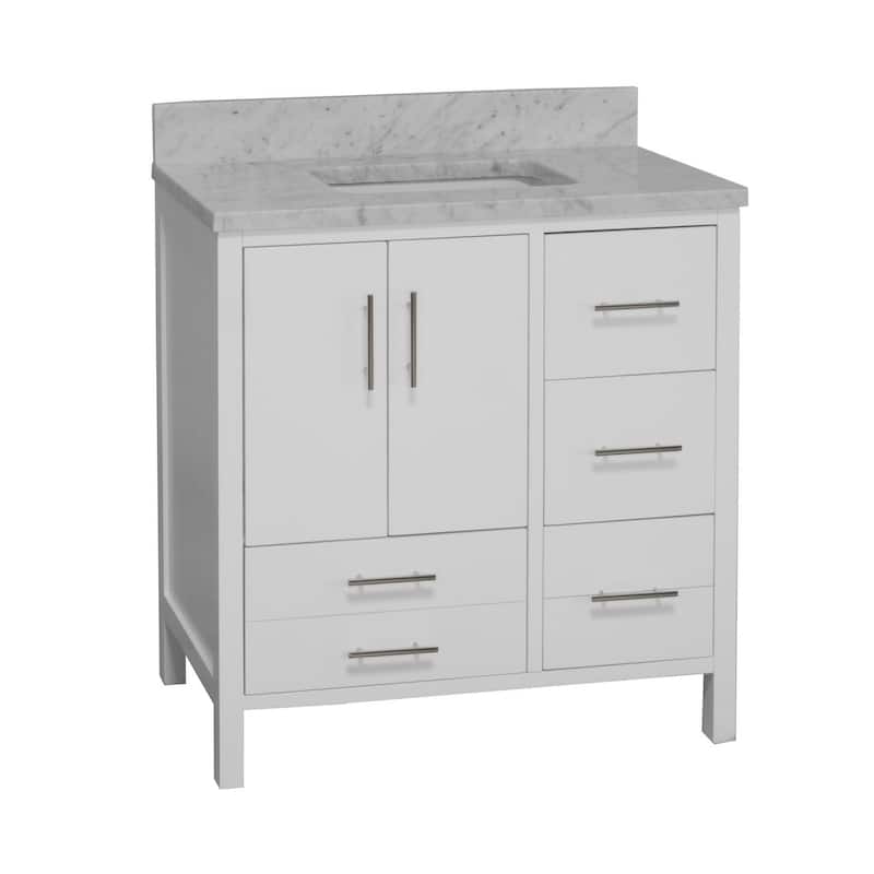 KitchenBathCollection California 36" Bathroom Vanity with Carrara Marble Top