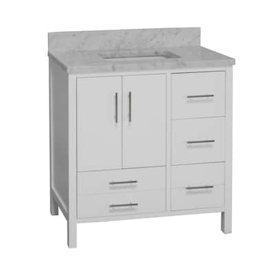 KitchenBathCollection California 36" Bathroom Vanity with Carrara Marble Top