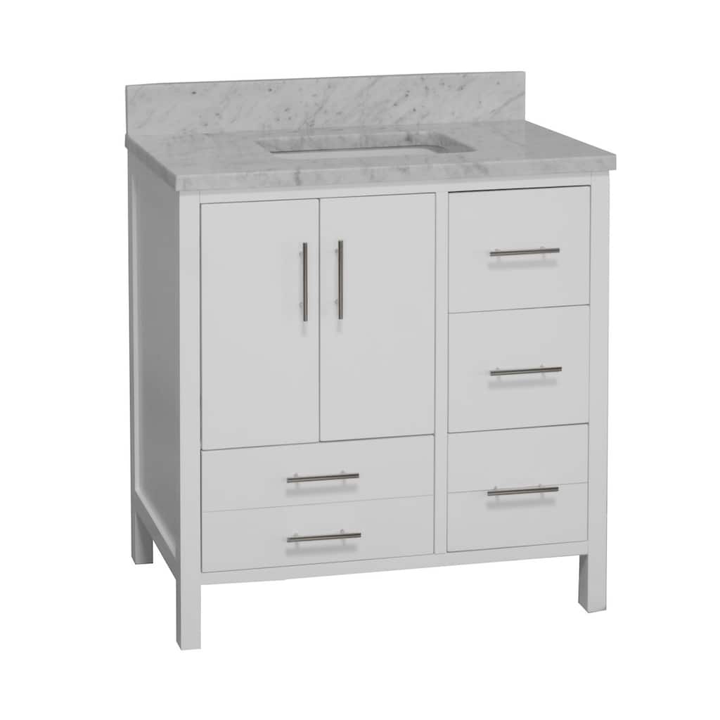 KitchenBathCollection California 36" Bathroom Vanity with Carrara Marble Top