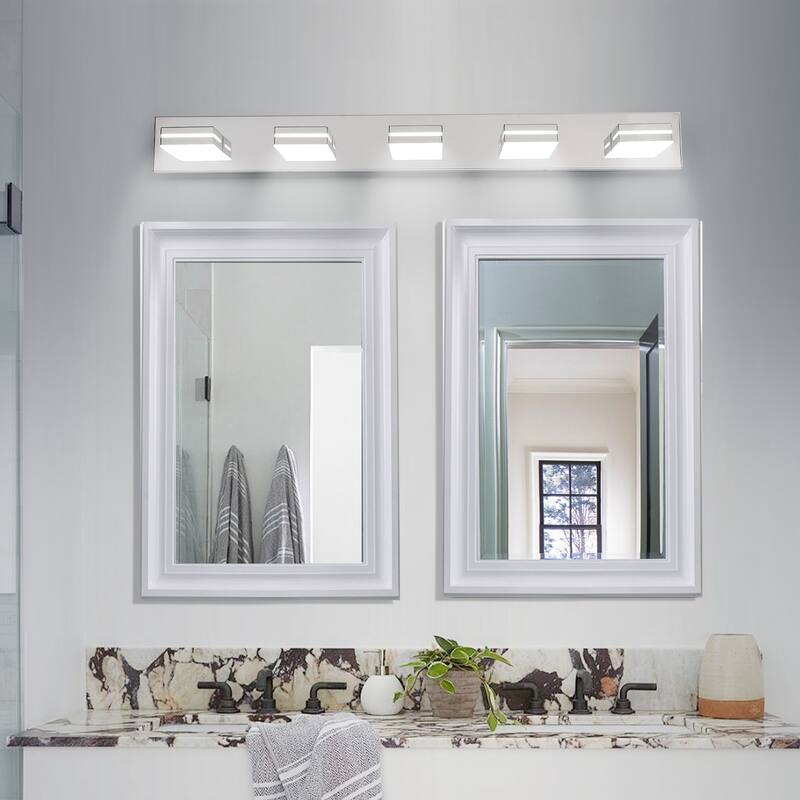 Modern LED Vanity Light, 5-Lights Wall Sconce for Bathroom and Mirror, Sleek Minimalist Design, Energy-Efficient - Chrome