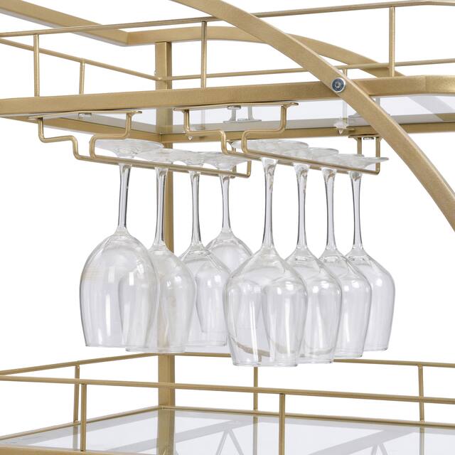 Mobile Bar Cart Serving Wine Cart with Wheels, 3-tier Metal Frame Elegant Wine Storage