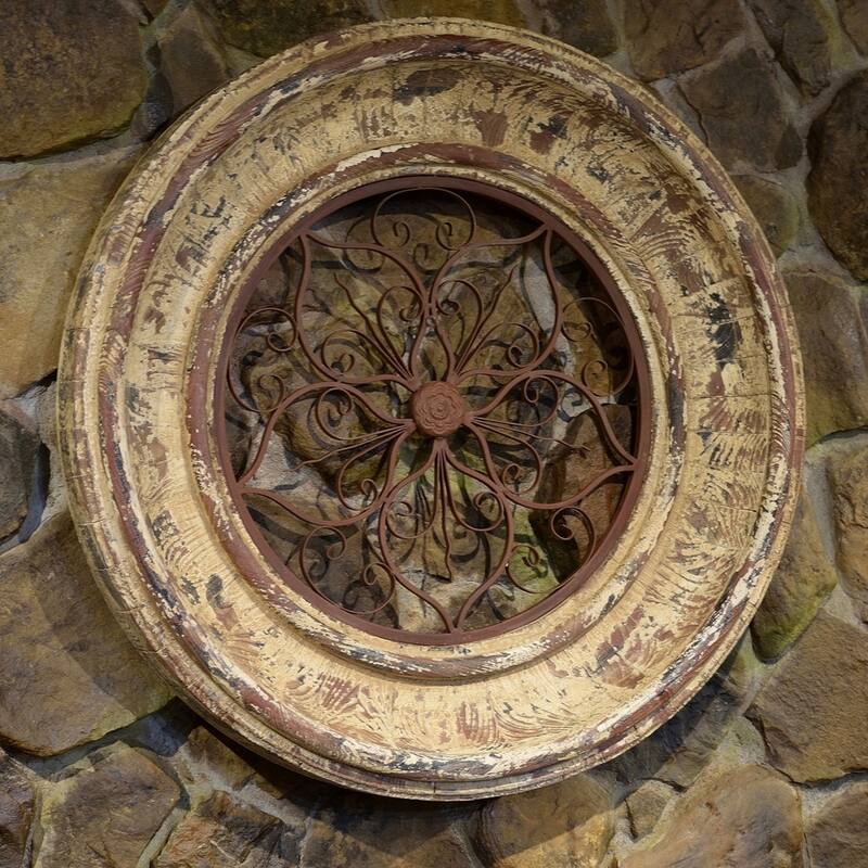 Wooden Wall Decor with Iron Center in Barcelona Red Finish - Large