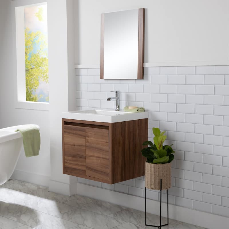 Kelby 24.5" 2-Door Floating Bathroom Vanity With White Sink Top - Caramel