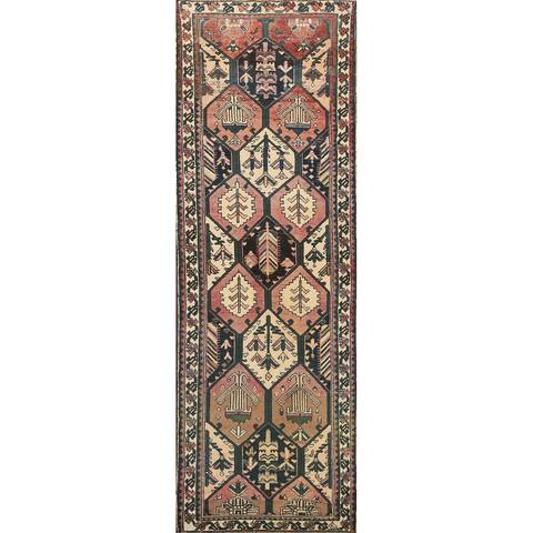 Vintage Geometric Bakhtiari Persian Runner Rug Wool Hand-knotted - 3'4" x 9'2"