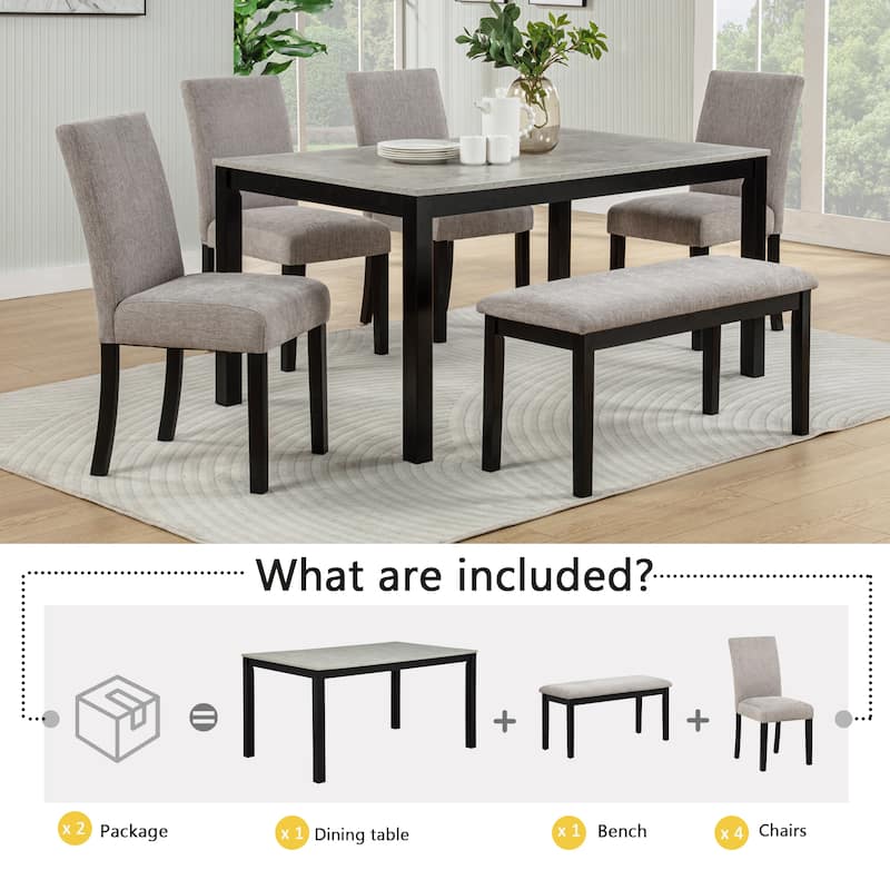 GDFStudio - Aurelia Luxury Concrete-Effect Tabletop Rectangular Dining Table Set with 4 Upholstered Chairs (with/without Bench)