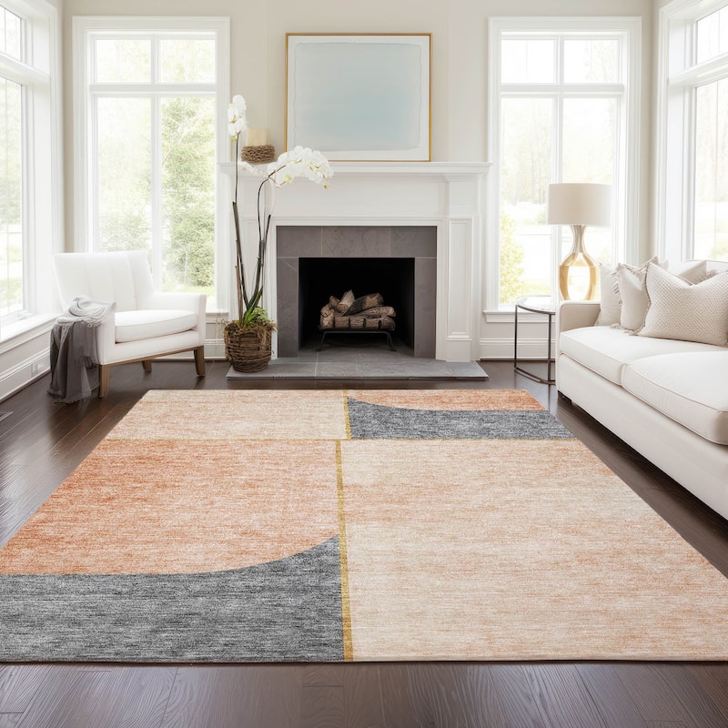 Machine Washable Indoor/ Outdoor Chantille Simple Modern Rug - Coral - 5' x 7'6"