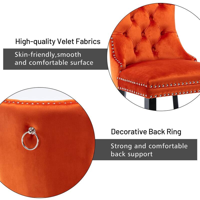 Set of 2 Modern Velvet Dining Chairs – Upholstered Side Chairs with Nailhead Trim and Solid Wood Legs for Kitchen & Dining Room