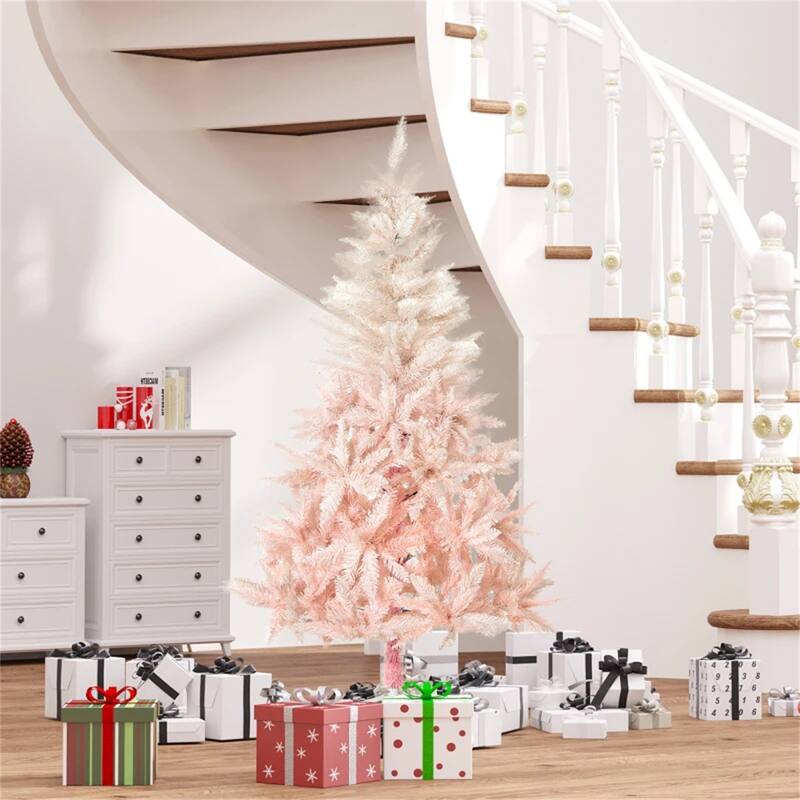 Pink Artificial Christmas Tree PVC Metal 450 Tips Lifelike Holiday Decor Easy Setup Flame Retardant - 29.5" x 59" H - Pink