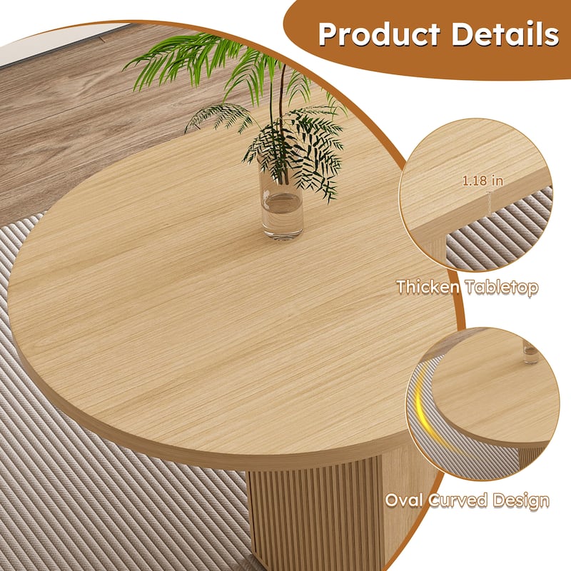 Kitchen Table with Wood Strip Base, Oval Dining Table, Water-Resistant Coffee Table Office Table