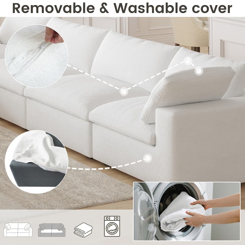 Large Down Filled Corner Sectional Sofa Couch with Ottoman for Living Room Set Linen Cloud Sectional Couches