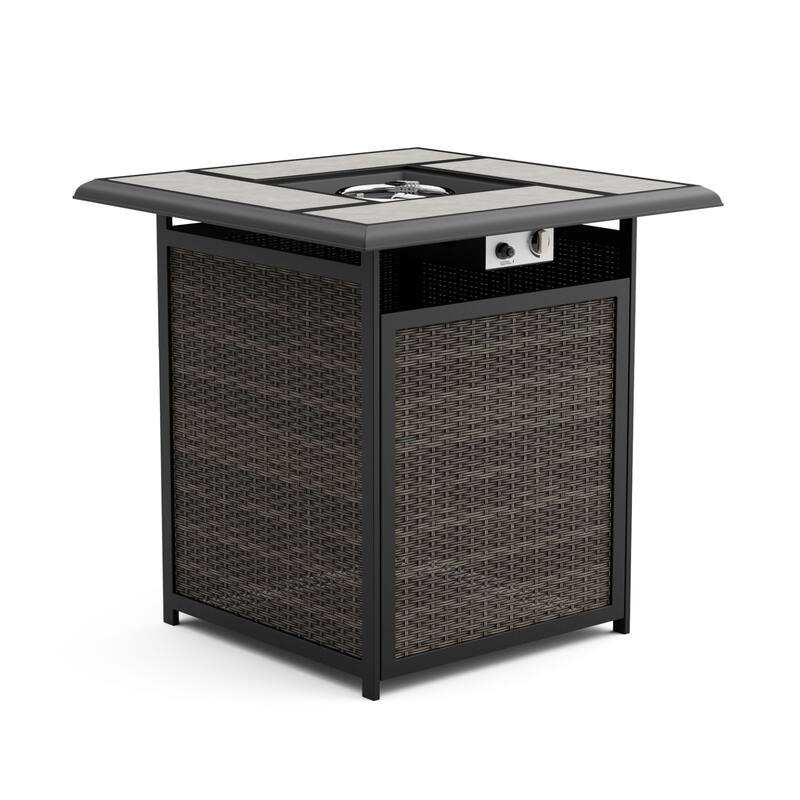 Mason 3-Piece Outdoor Patio Counter Height Firepit Bistro Dining Set with Swivel Chairs & Cushions - N/A