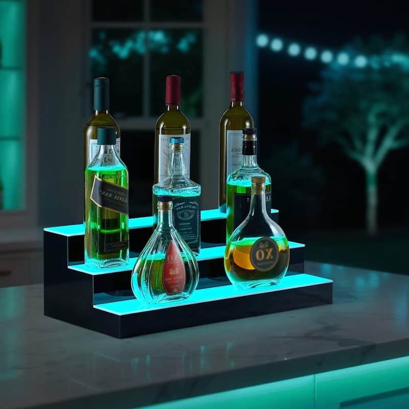 Acrylic 3-Tier LED Lighted Liquor Wine Shelf with Remote