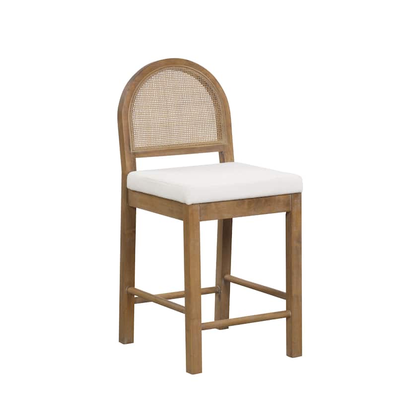 Bailey Boucle Upholstered Rattan Bar Stool or Counter Height Stool with Natural Rattan Woven Back For Kitchen Island