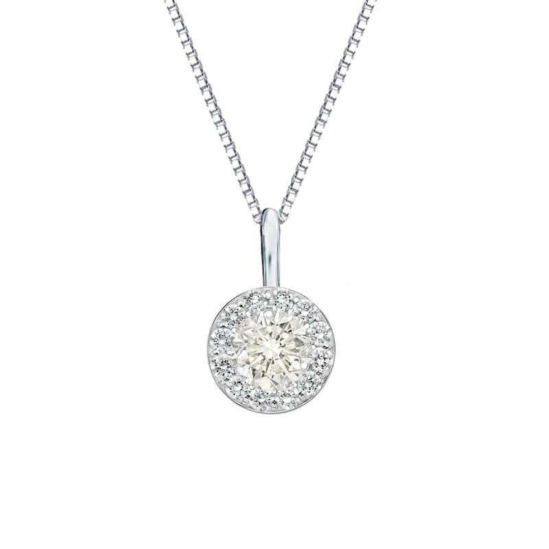 Auriya 1/2ctw Round Halo Diamond Necklace 14k Gold (J-K, I1-I2) - White