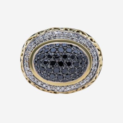 Charles Krypell Sterling Silver and 18K Yellow Gold, Black Diamond and White Diamond Statement Ring Sz. 6.75