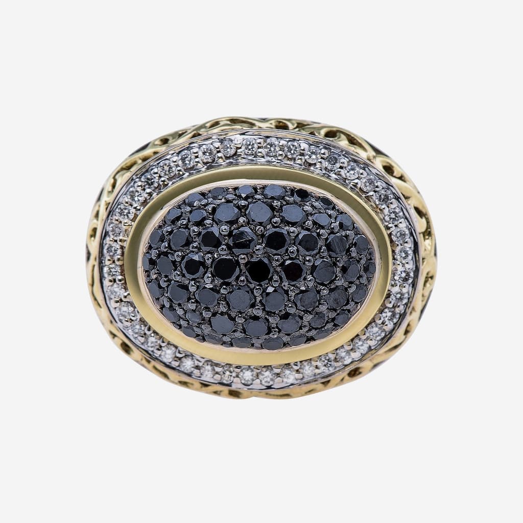 Charles Krypell Sterling Silver and 18K Yellow Gold, Black Diamond and White Diamond Statement Ring Sz. 6.75