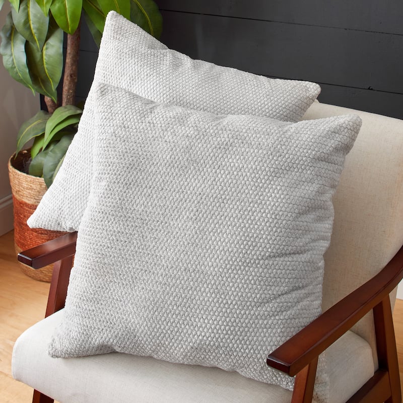 Sorra Home Velvet Shimmer Indoor Textured Knife Edge Square Pillows (Set of 2) - 24 in - Sutherland Dove