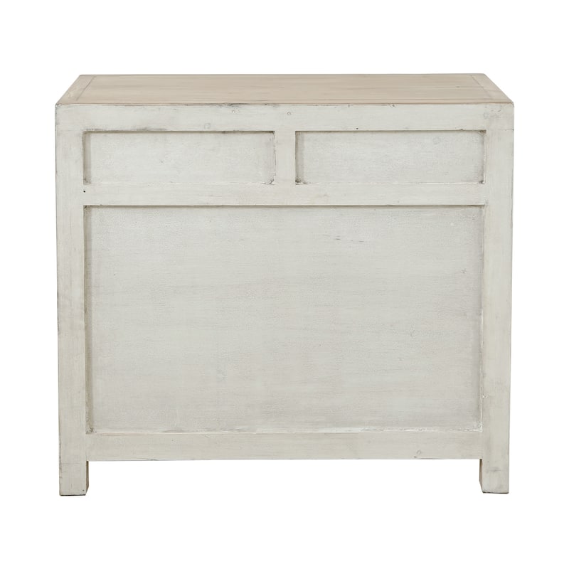 Artissance Pine Wood 2 Drawers Amalfi Side Table, 35 Inch Tall, Off White