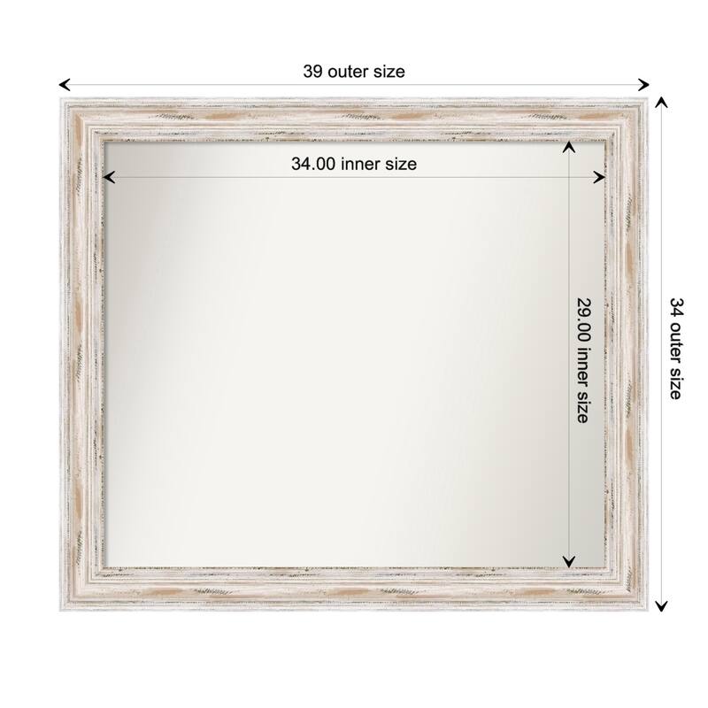 Alexandria White Wash Framed Non-Beveled Custom Wall Mirror, Bathroom Vanity Mirror - Outer Size: 39.25 x 34.25
