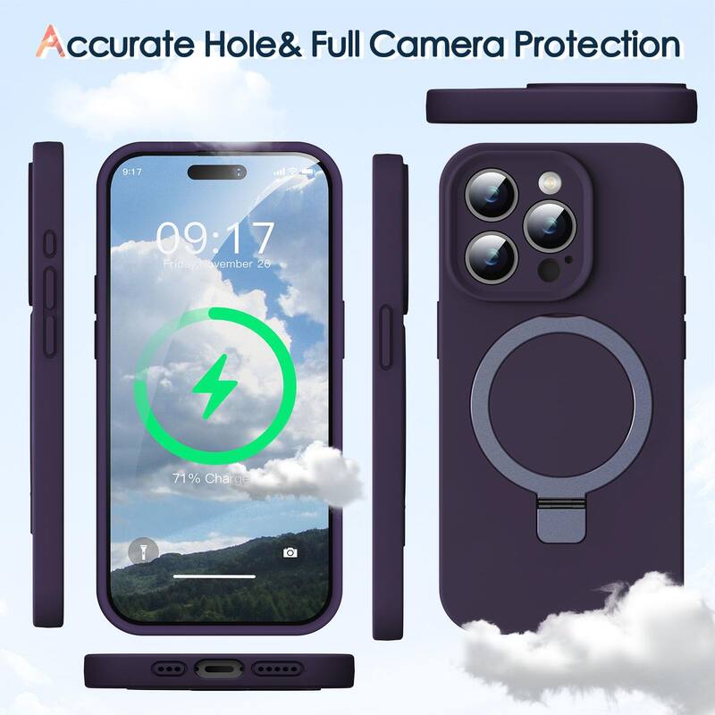 iPhone 15 Pro Case, Liquid Silicone Moisturizing Factor Extreme Soft Slim Phone Case with Stand, Compatible with MagSafe, 6.1"