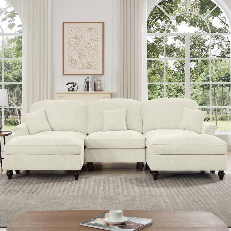 GDFStudio - Classic Modular U-Shaped Chenille 107" Sectional Sofa with Ottomans