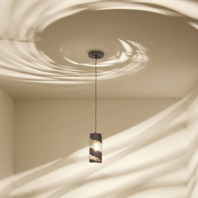 Varaluz Flow 1-Light Cylinder Mini Pendant - Matte Black/French Gold