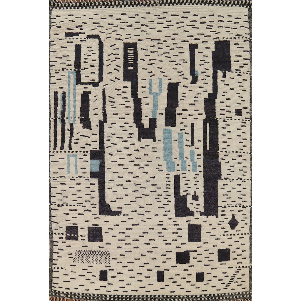 Moroccan Abstract Rug Hand-Knotted Wool Carpet - 7'8"x 10'3"