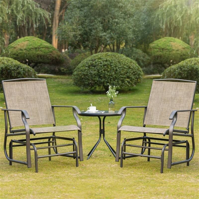 Two-Piece Outdoor Glider Chair Set with Breathable Mesh Seats and Smooth Gliding Frame - 25.5" W x 27.75" D x 36.25" H
