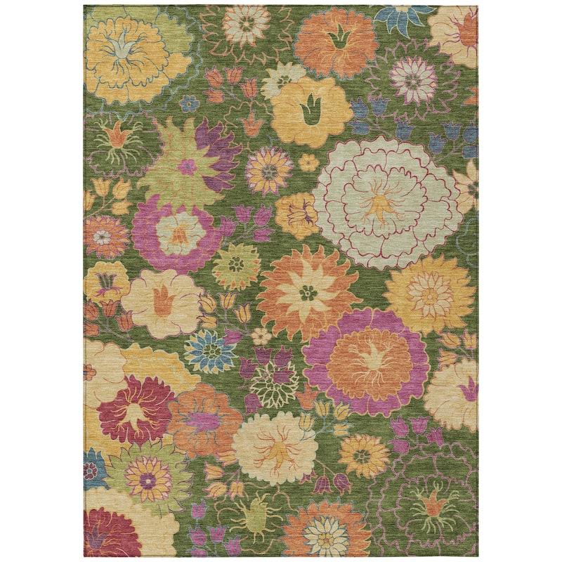 Machine Washable Indoor/ Outdoor Modern Floral Chantille Rug