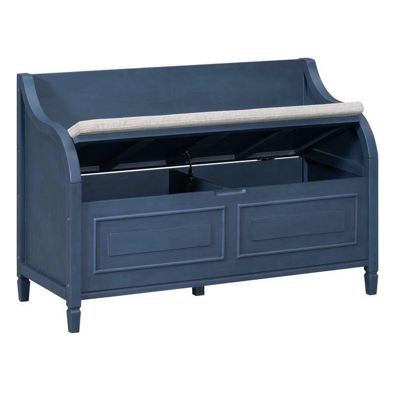 Rustic Style Solid wood Entryway Multifunctional Storage Bench with Safety Hinge