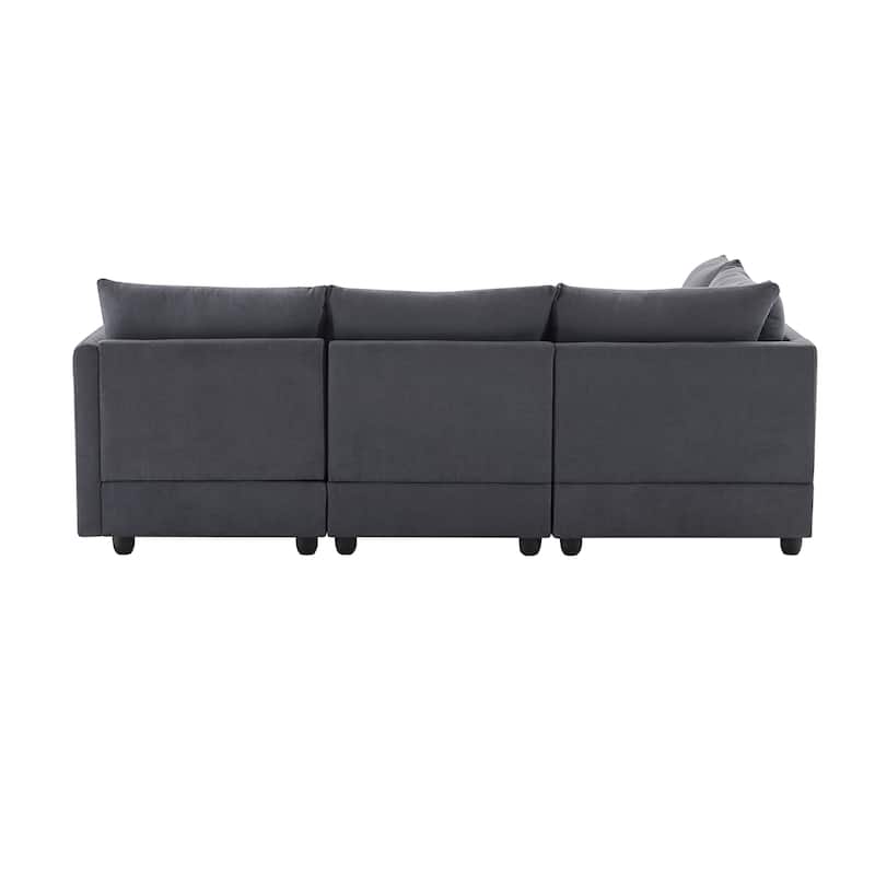 89" Linen-Blend L-Shaped Sectional Sofa with Ottoman, 2 Pillows and Pocket Springs, 360lb Capacity
