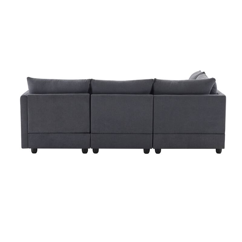 89x79" L-Shaped 5-Seat Sectional Sofa with Ottoman, Vertical Stripes, Dark Gray Polyester for Living Room