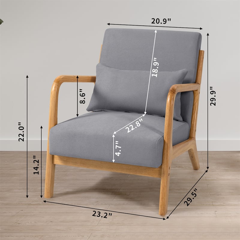 Mid-Century Living Room Upholstered Wood Accent Leisure Armrest Chair