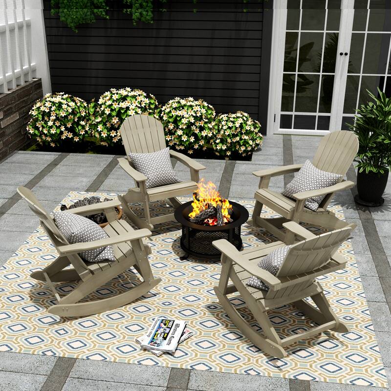 Vineyard HIPS Outdoor Eco-Friendly All Weather Seashell Rocking Adirondack Chairs (Set of 4) - Weathered Gray