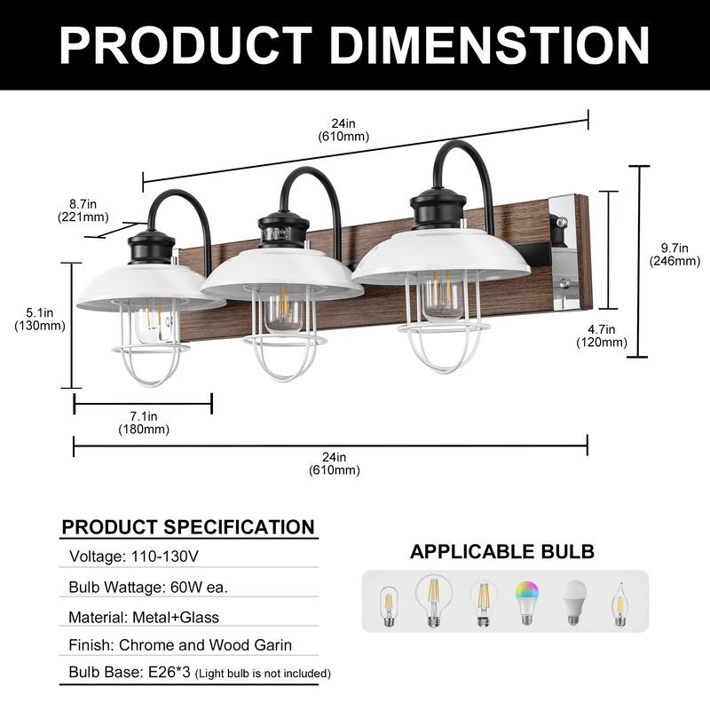 3-Light Brushed Nickel Cylinder Modern Bathroom Vanity Light with Clear Glass Shade,Wall Lamp for Mirror Kitchen Bedroom
